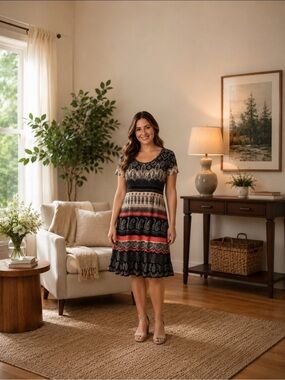 Sandra Darren Size 28W Paisley Short Sleeve Dress